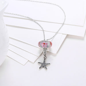 Sterling Silver 2 Piece Necklace- Pink Starfish - Golden NYC Jewelry