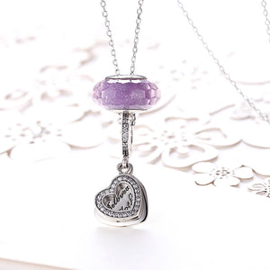 Sterling Silver 2 Piece Necklace- Purple Heart Locket - Golden NYC Jewelry