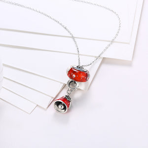 Sterling Silver 2 Piece Necklace- Christmas Red - Golden NYC Jewelry