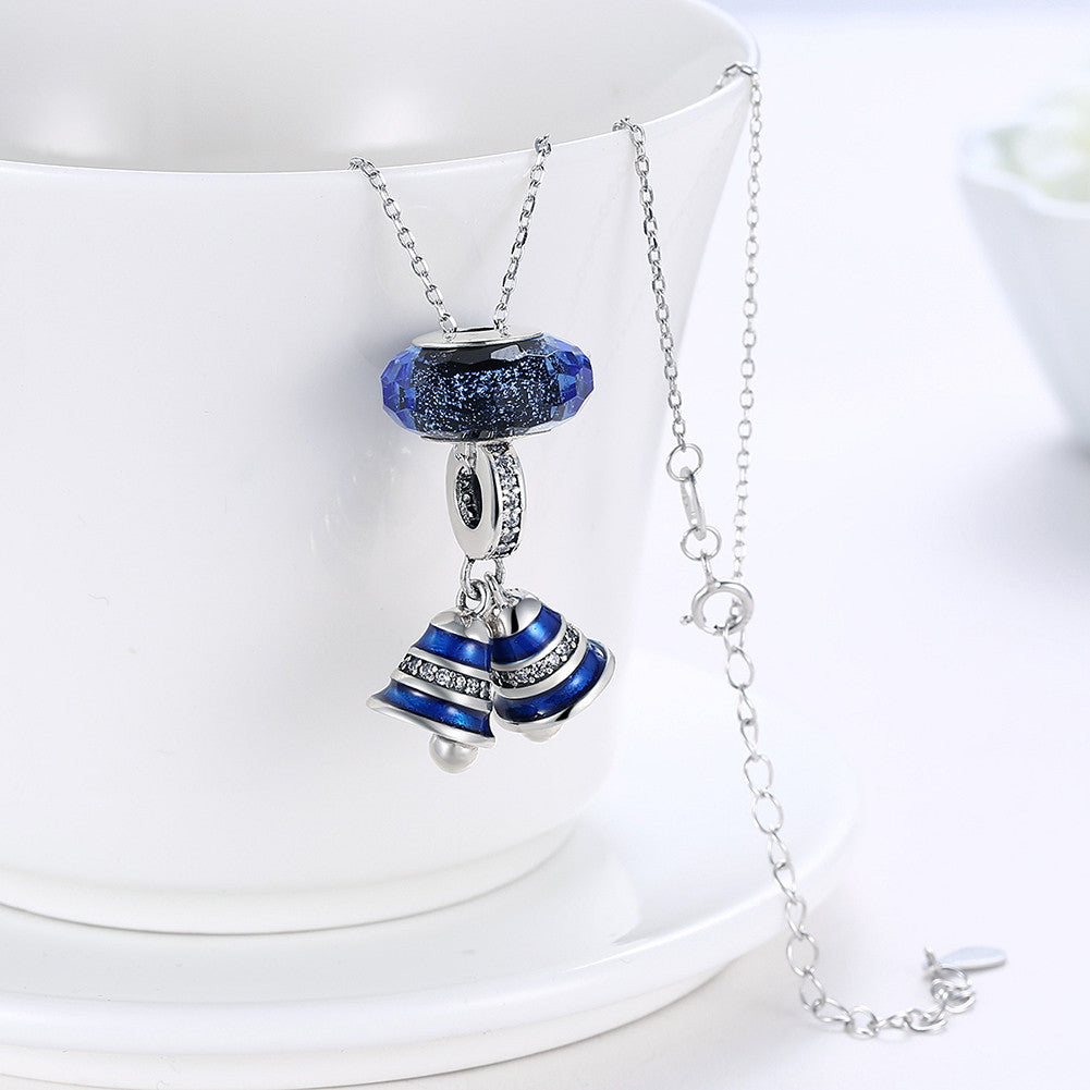 Sterling Silver 2 Piece Necklace- Sapphire Jingle Bells - Golden NYC Jewelry
