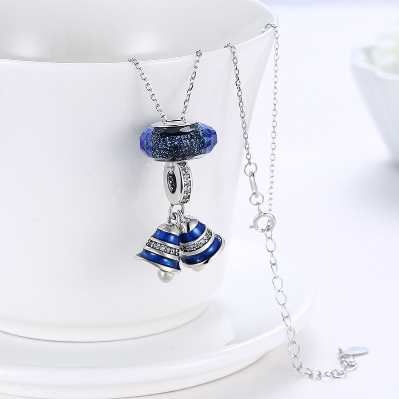 Sterling Silver 2 Piece Necklace- Sapphire Jingle Bells - Golden NYC Jewelry