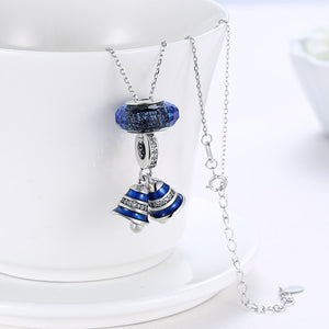 Sterling Silver 2 Piece Necklace- Sapphire Jingle Bells - Golden NYC Jewelry