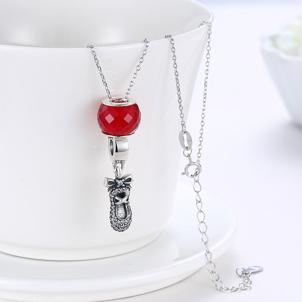 Sterling Silver 2 Piece Necklace- Ruby Baby's Shoes - Golden NYC Jewelry