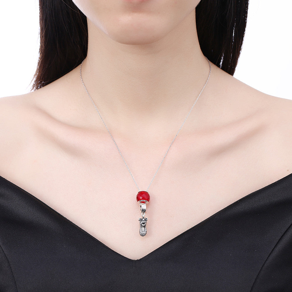 Sterling Silver 2 Piece Necklace- Ruby Baby's Shoes - Golden NYC Jewelry