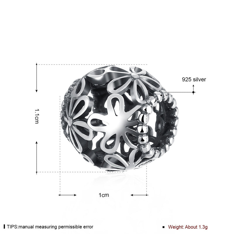 Sterling Silver Laser Cut Filigree Floral Charm - Golden NYC Jewelry