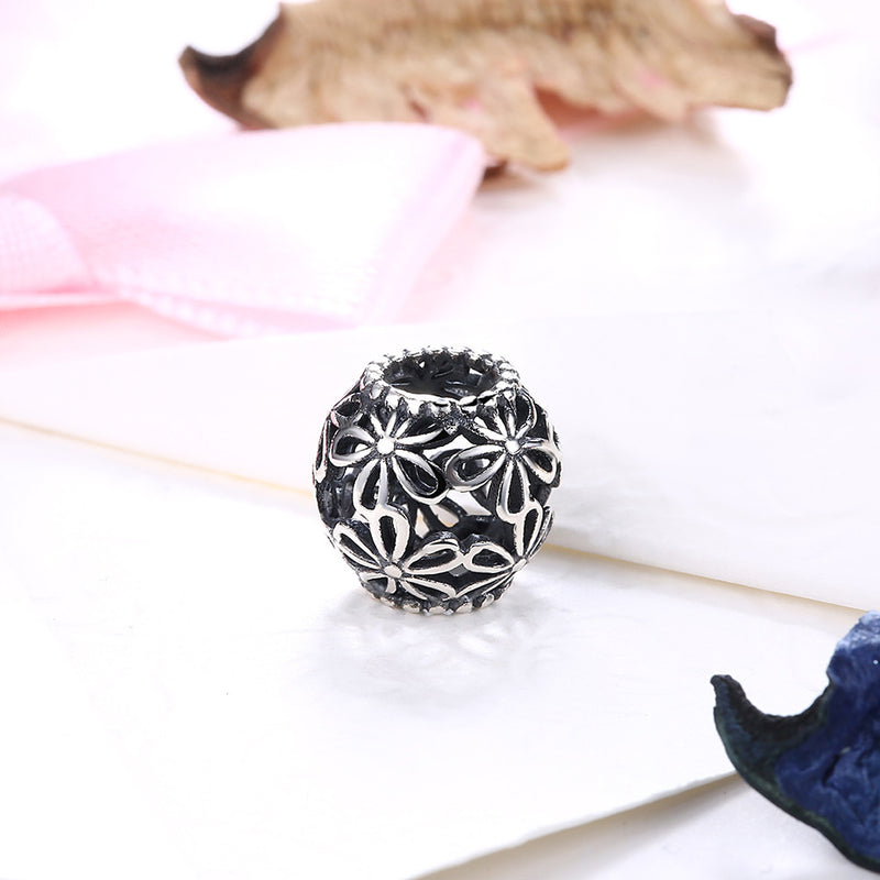 Sterling Silver Laser Cut Filigree Floral Charm - Golden NYC Jewelry