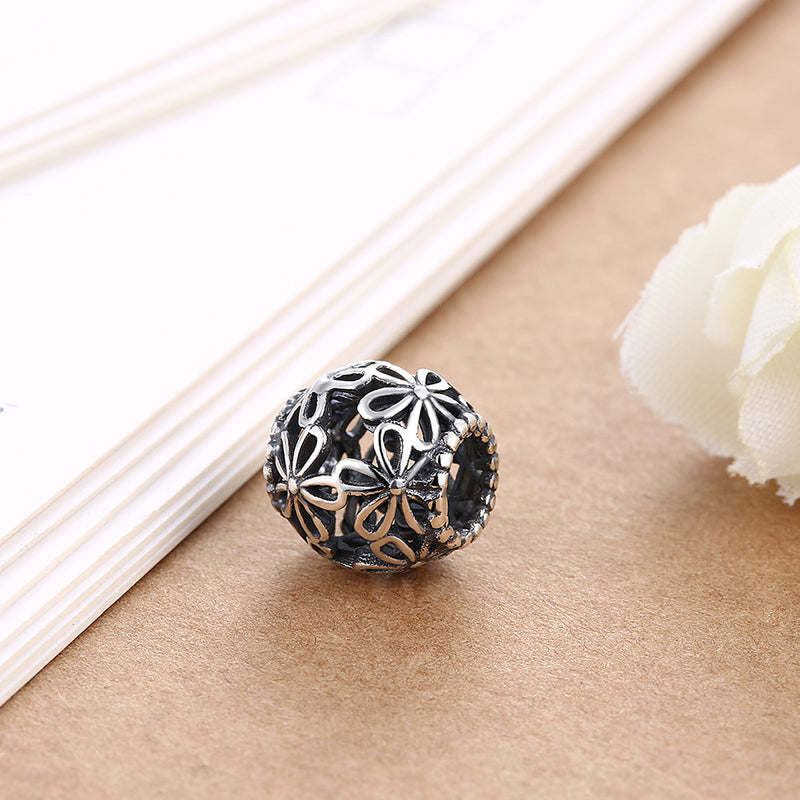 Sterling Silver Laser Cut Filigree Floral Charm - Golden NYC Jewelry