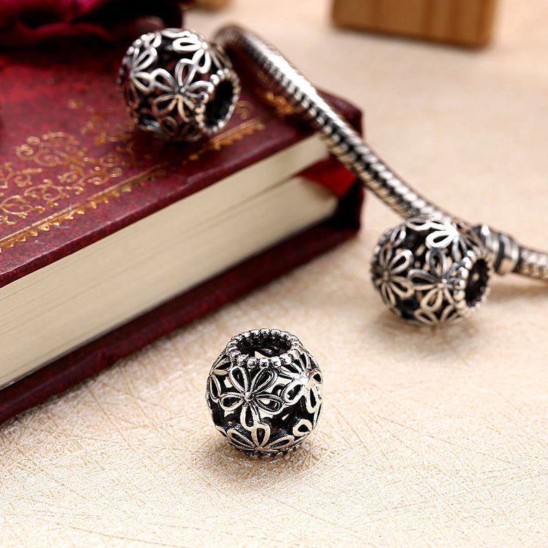 Sterling Silver Laser Cut Filigree Floral Charm - Golden NYC Jewelry