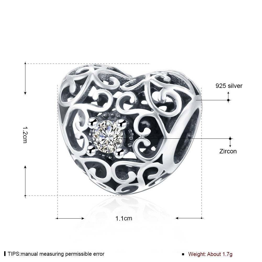 Sterling Silver Laser Cut Filigree Stone Hearts Charm - Golden NYC Jewelry