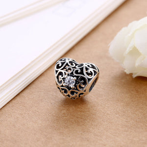 Sterling Silver Laser Cut Filigree Stone Hearts Charm - Golden NYC Jewelry