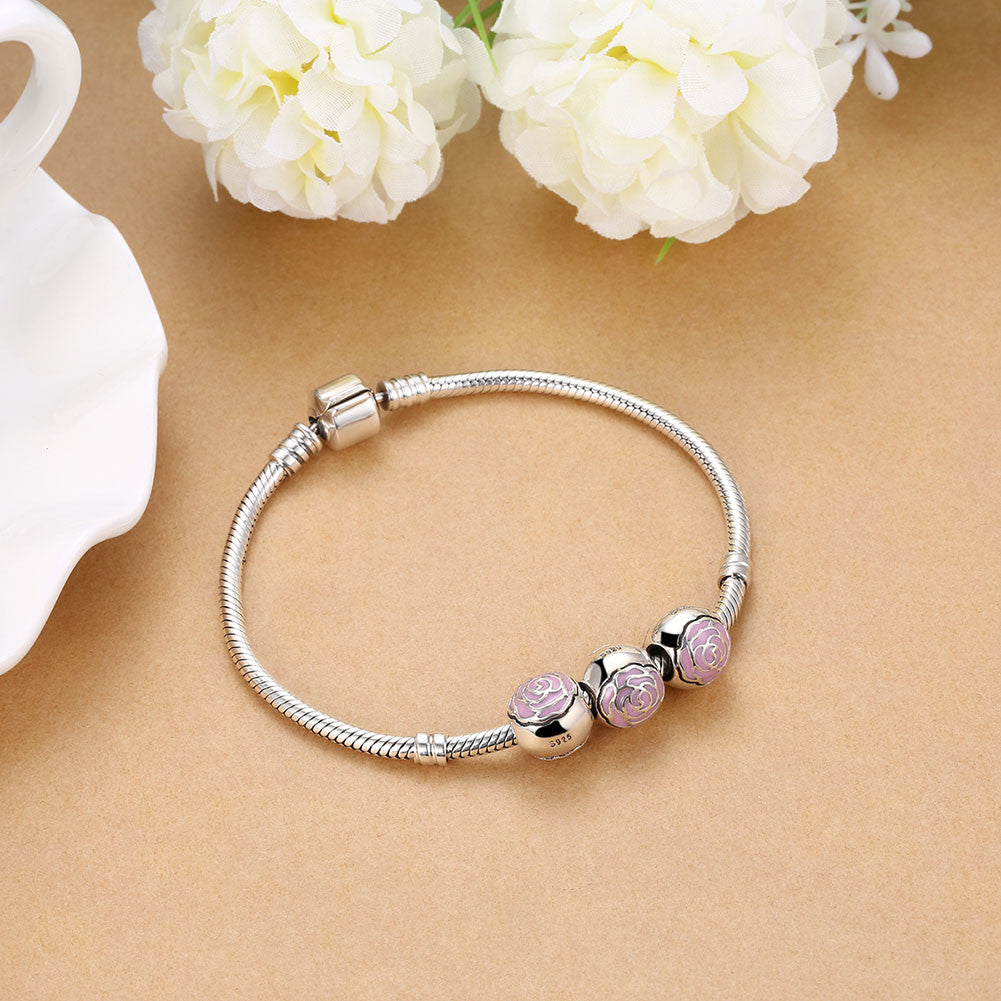 Sterling Silver Pink Daisy Floral Lining Ingrain Charm - Golden NYC Jewelry