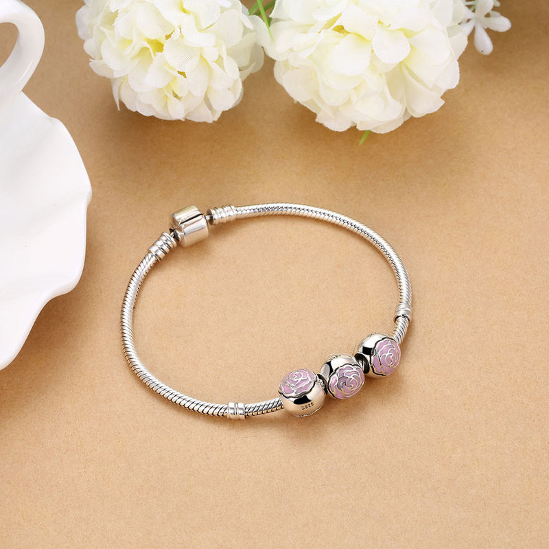 Sterling Silver Pink Daisy Floral Lining Ingrain Charm - Golden NYC Jewelry