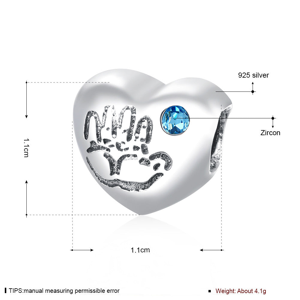 Sterling Silver Aquamarine CZ Stone Baby Boy Blue Heart Charm - Golden NYC Jewelry