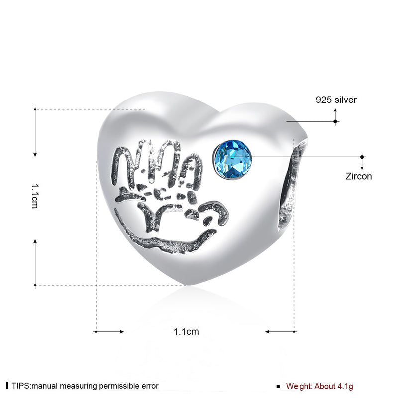 Sterling Silver Aquamarine CZ Stone Baby Boy Blue Heart Charm - Golden NYC Jewelry