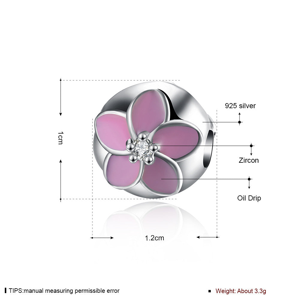Sterling Silver Pink Daisy Charm - Golden NYC Jewelry