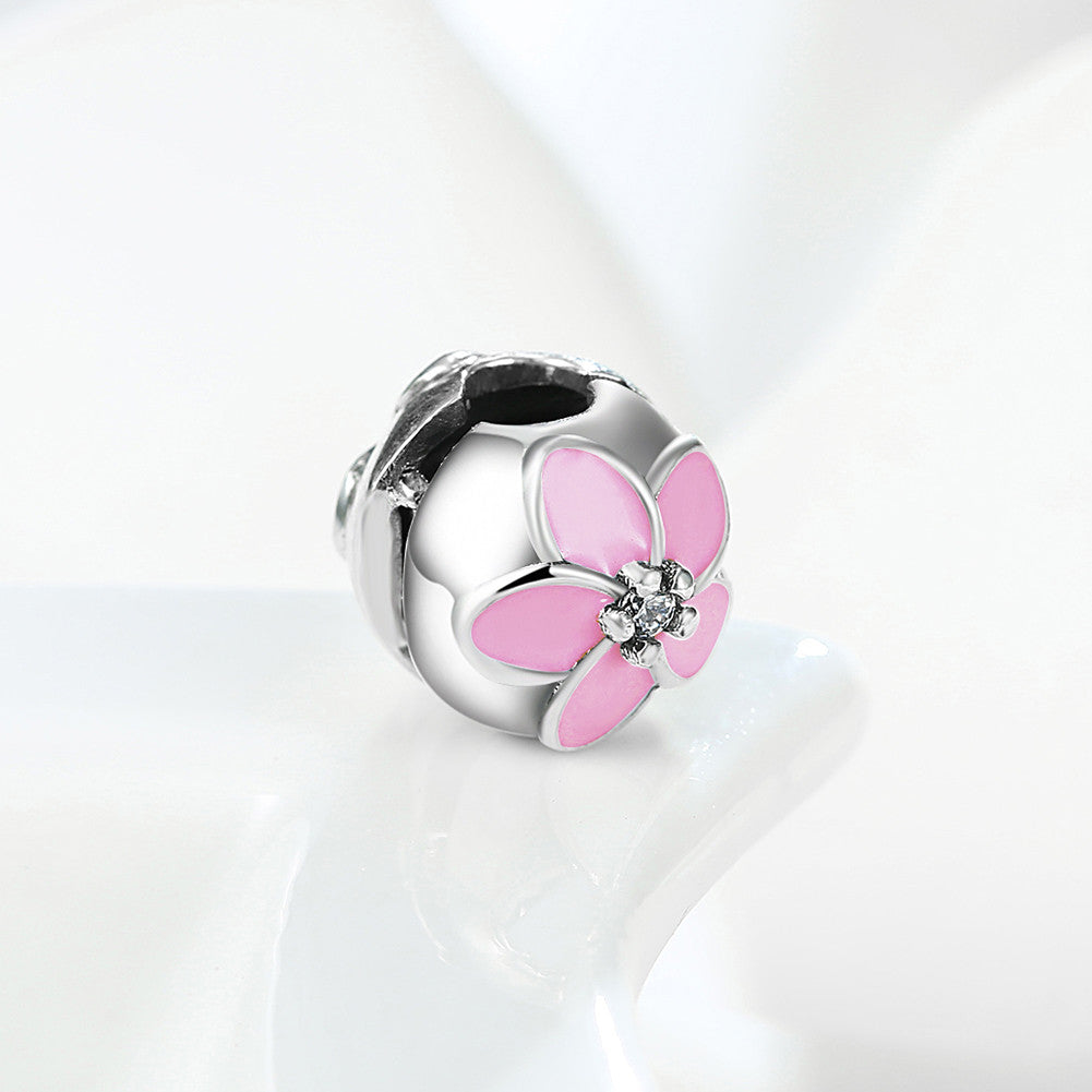 Sterling Silver Pink Daisy Charm - Golden NYC Jewelry