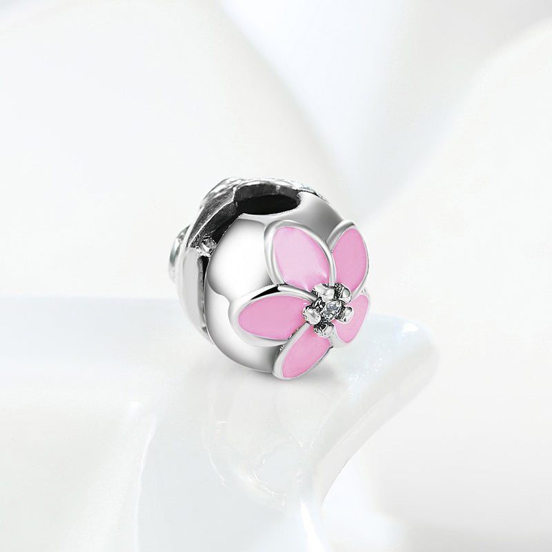 Sterling Silver Pink Daisy Charm - Golden NYC Jewelry