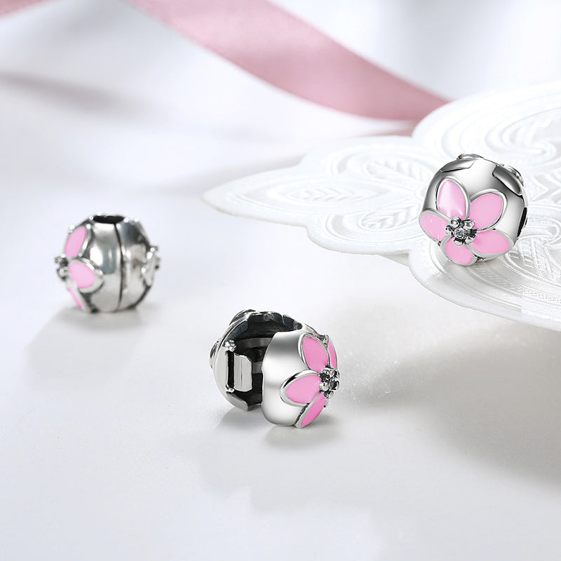 Sterling Silver Pink Daisy Charm - Golden NYC Jewelry