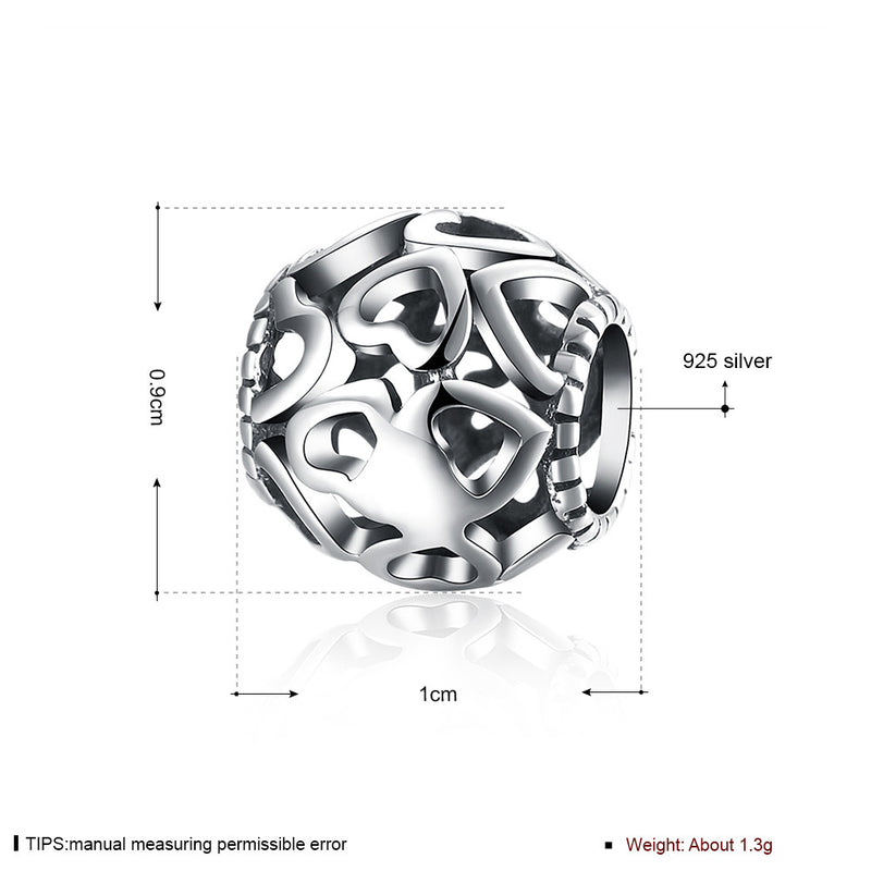 Sterling Silver Laser Cut Hollow Hearts Charm - Golden NYC Jewelry