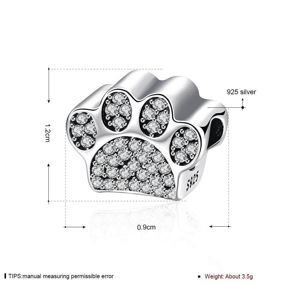 Sterling Silver CZ  Pave Paw Doggie Animal Charm - Golden NYC Jewelry