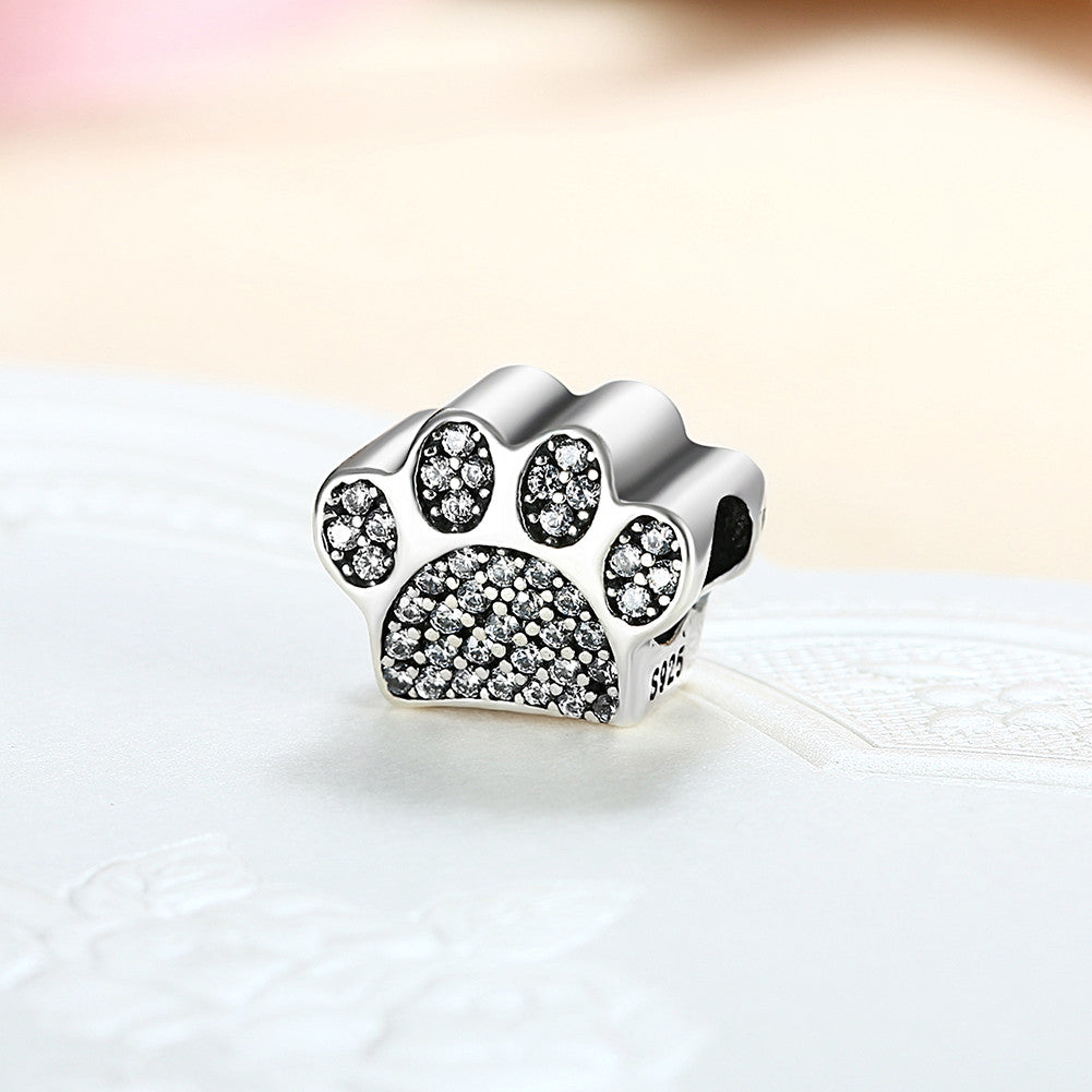 Sterling Silver CZ Pave Paw Doggie Animal Charm - Golden NYC Jewelry