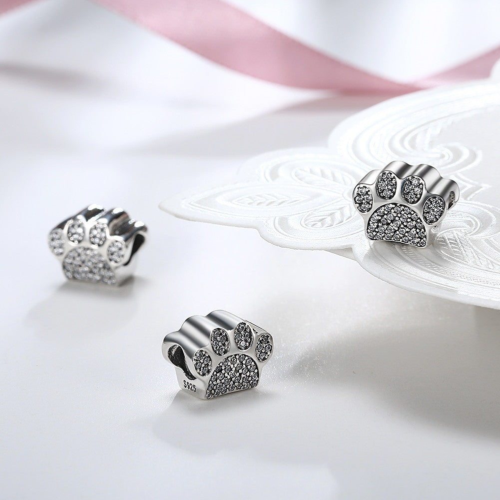 Sterling Silver CZ Pave Paw Doggie Animal Charm - Golden NYC Jewelry