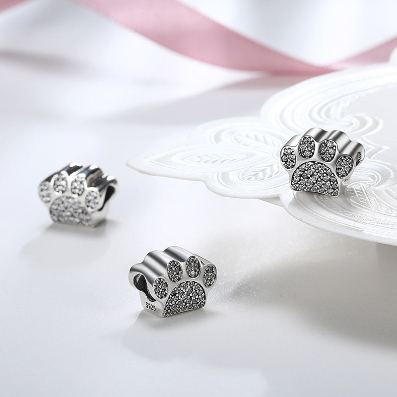 Sterling Silver CZ Pave Paw Doggie Animal Charm - Golden NYC Jewelry