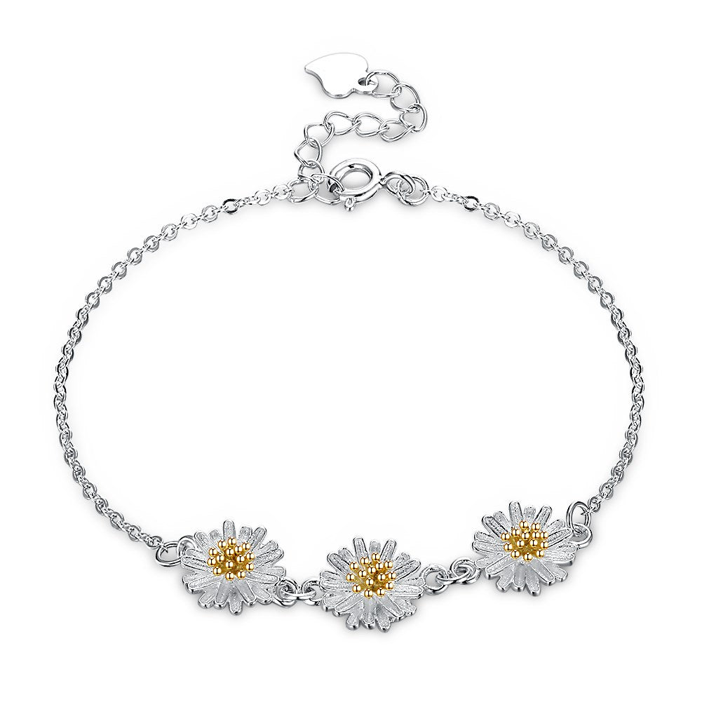 Sterling Silver 3 Flowers Bracelet