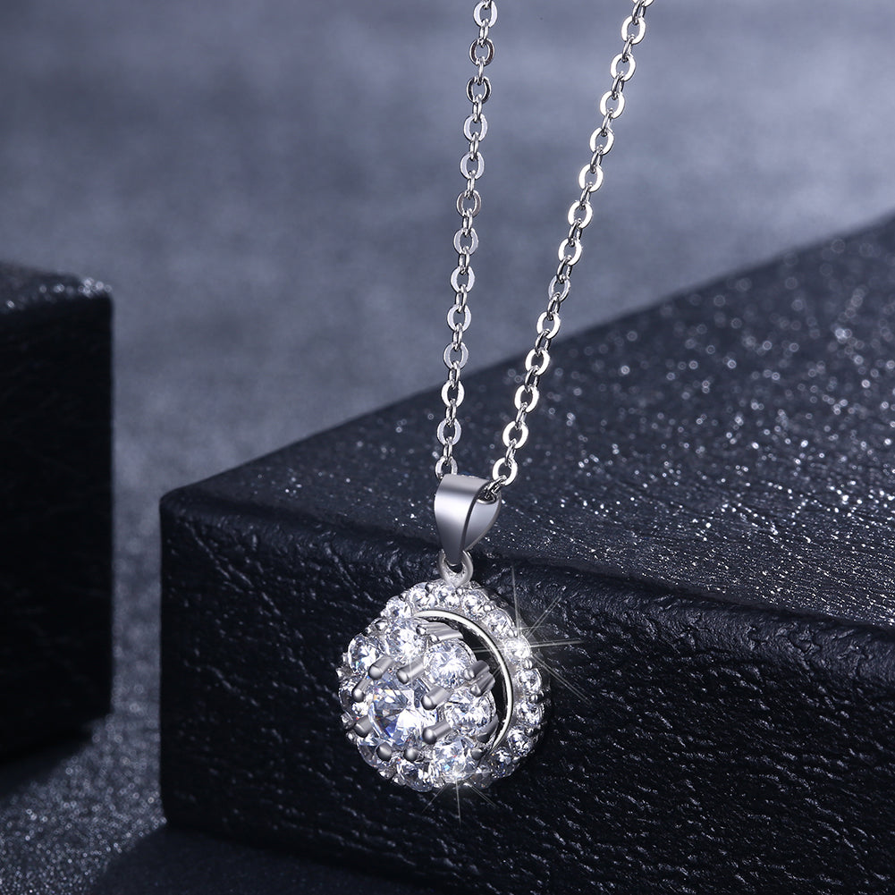 Sterling Silver Swarovski Disk Pave Necklace