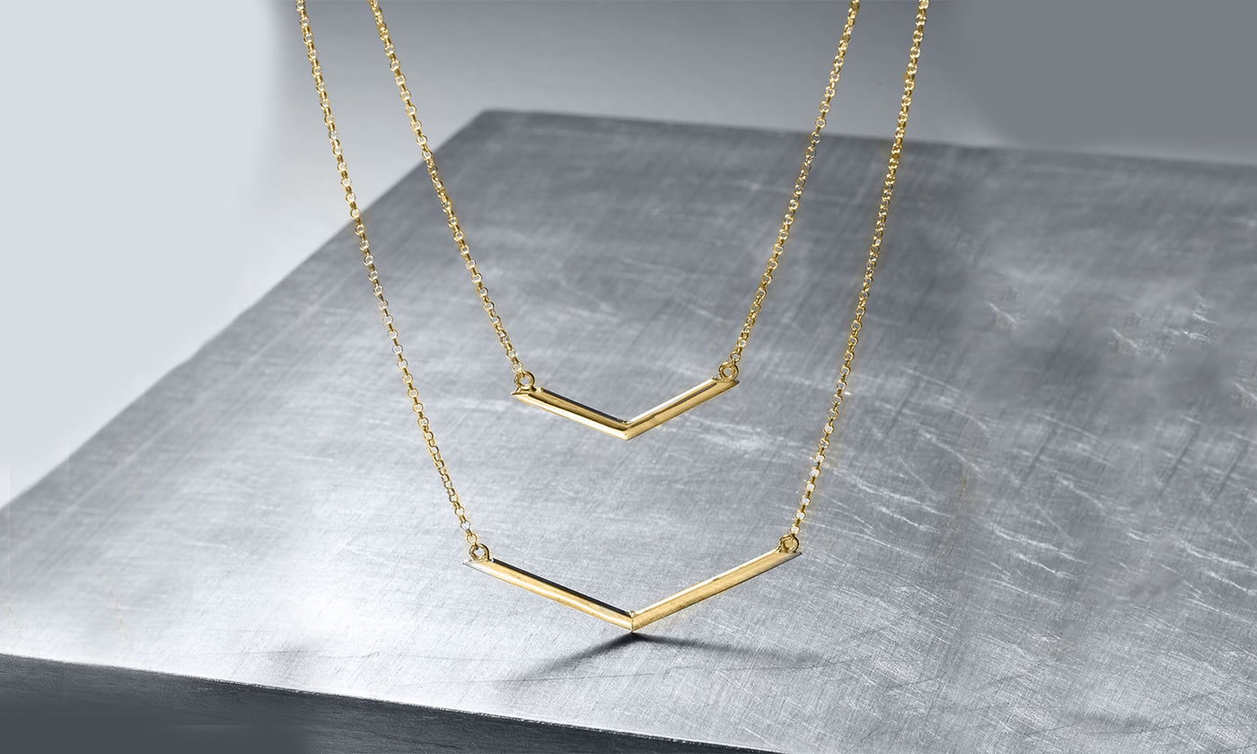 Duo Dangling Chevron Statement Necklace in 18K Gold (Multiple Options), , Golden NYC Jewelry, Golden NYC Jewelry jewelryjewelry deals, swarovski crystal jewelry, groupon jewelry,, jewelry for mom,