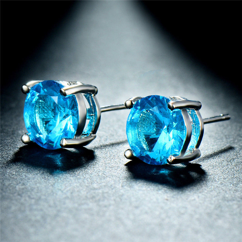 Aquamarine Swarovski Crystal 6mm Stud Earring 14K White Gold Plated - 1.00 CT, Earring, Golden NYC Jewelry, Golden NYC Jewelry  jewelryjewelry deals, swarovski crystal jewelry, groupon jewelry,, jewelry for mom,