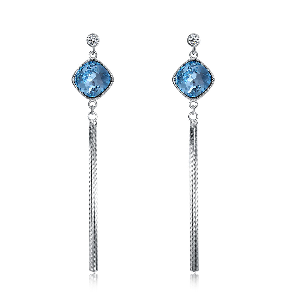 Sterling Silver Blue Rhombus Swarovski Drop Earrings