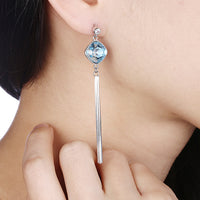 Sterling Silver Blue Rhombus Swarovski Drop Earrings