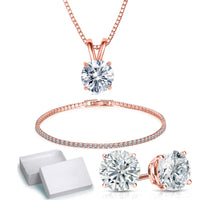 18K Gold Plating Solitaire Necklace and 4 Prong Earring made With Swarovski Crystals with Gift Box - 3 Options Available