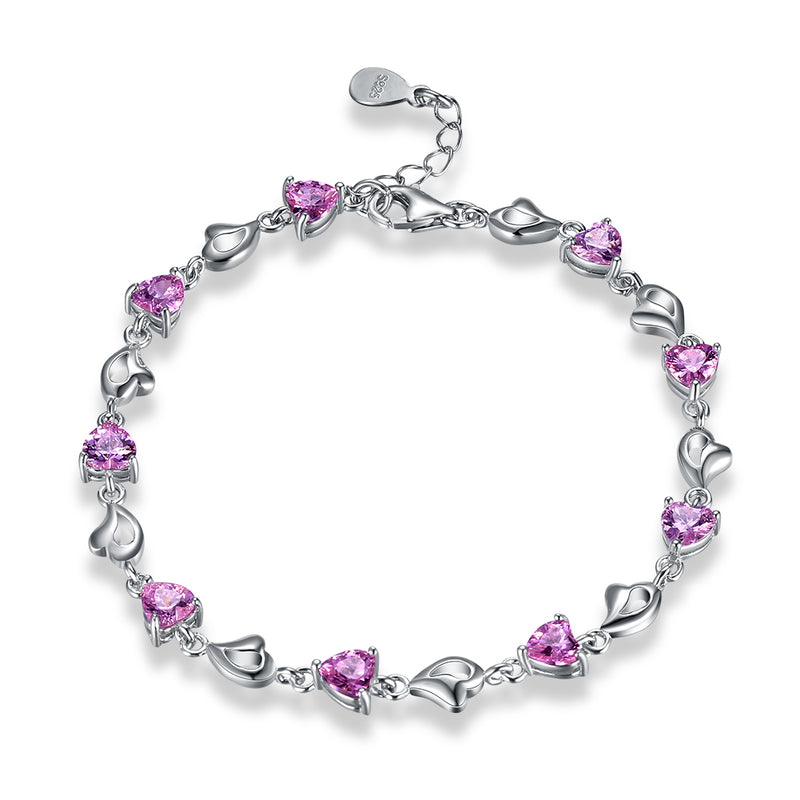 15.00 CT Pink Topaz Heart Sterling Silver Bracelet, Bracelet, Golden NYC Jewelry, Golden NYC Jewelry  jewelryjewelry deals, swarovski crystal jewelry, groupon jewelry,, jewelry for mom,