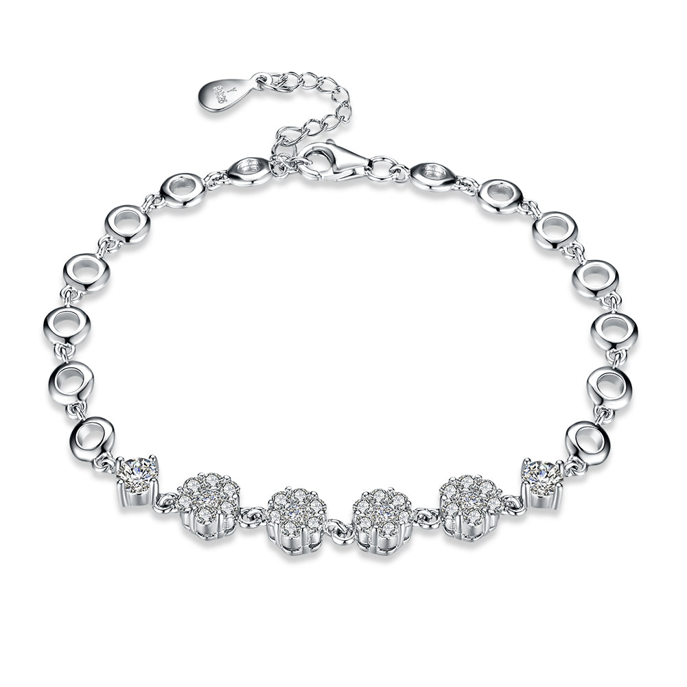 Pave Flower Cluster Austrian Cystal Sterling Silver Bracelet