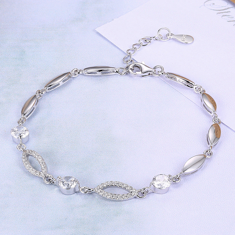 Pave Flower Geometric Austrian Cystal Sterling Silver Bracelet