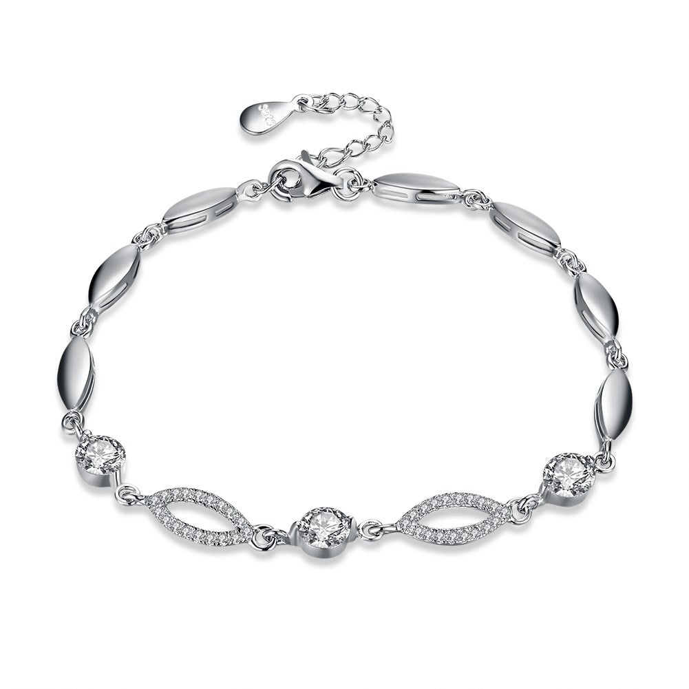 Pave Flower Geometric Austrian Cystal Sterling Silver Bracelet