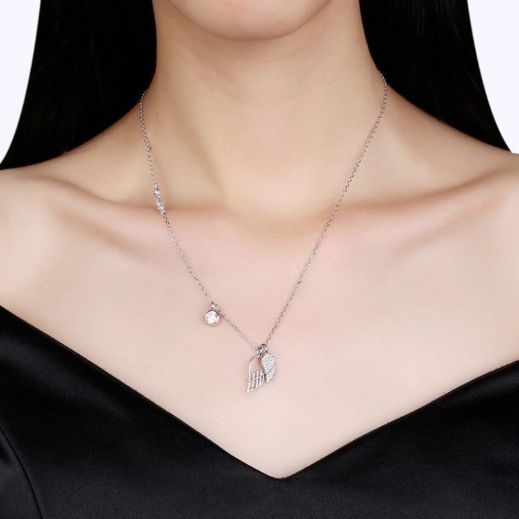 Swarovski Crystal 18K White Gold over Sterling Silver Wings of an Angel Necklace - Golden NYC Jewelry