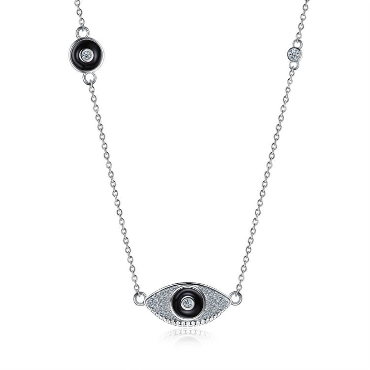 Swarovski Crystal 24K White Gold over Sterling Silver Protection from Evil Eye Necklace - Golden NYC Jewelry
