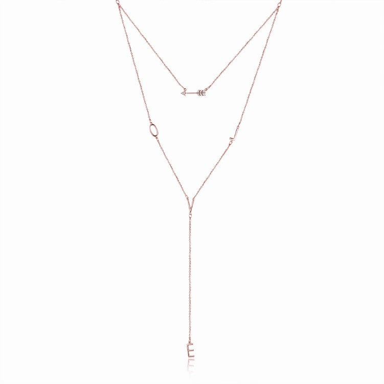 Swarovski Crystal 18K Rose Gold LOVE Layered Necklace - Golden NYC Jewelry