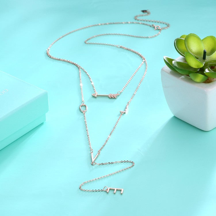 Swarovski Crystal 18K Rose Gold LOVE Layered Necklace - Golden NYC Jewelry