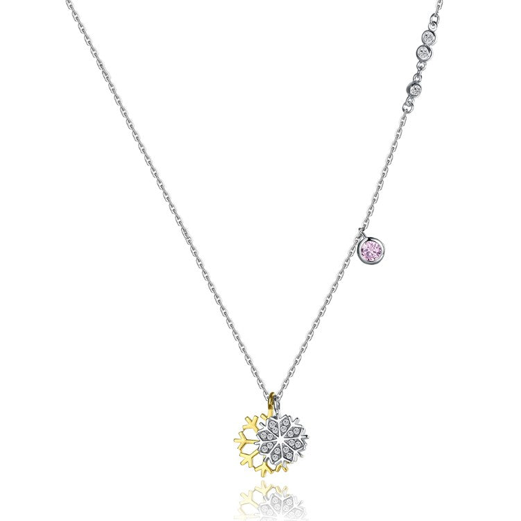 Swarovski Crystal 18K White Gold over Sterling Silver Two Tone Snowflake Necklace - Golden NYC Jewelry
