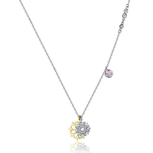 Austrian Crystal 18K White Gold over Sterling Silver Two Tone Snowflake Necklace - Golden NYC Jewelry