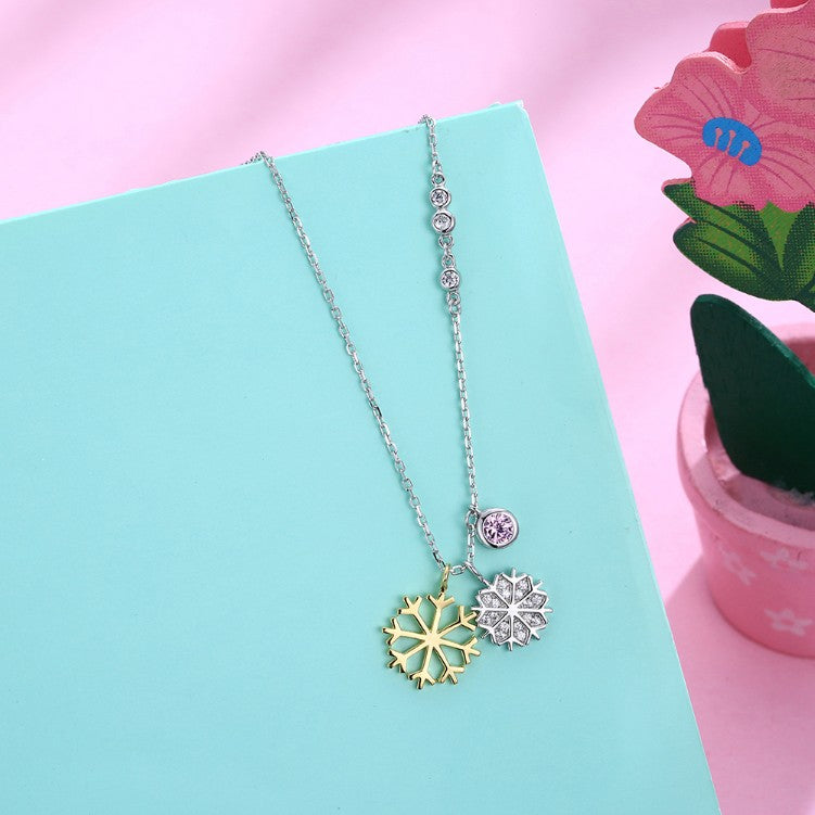 Swarovski Crystal 18K White Gold over Sterling Silver Two Tone Snowflake Necklace - Golden NYC Jewelry