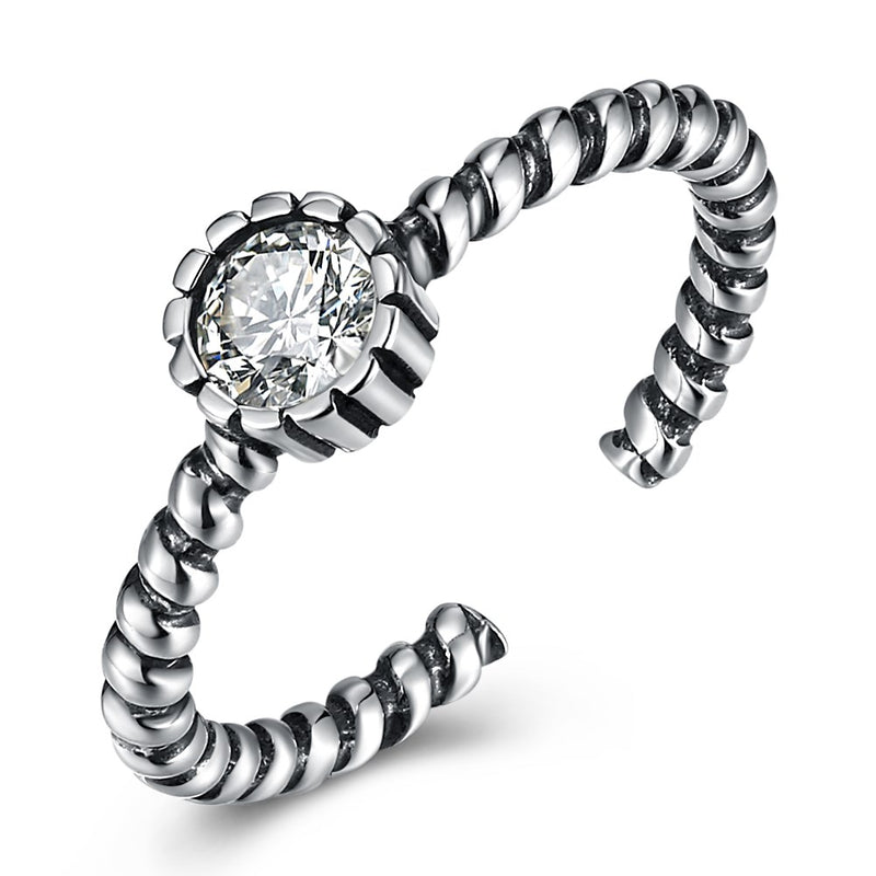 Sterling Silver Twisted Rope Adjustable Ring