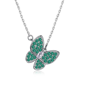 Austrian Crystal 18K White Gold over Sterling Silver Emerald Butterfly Necklace - Golden NYC Jewelry