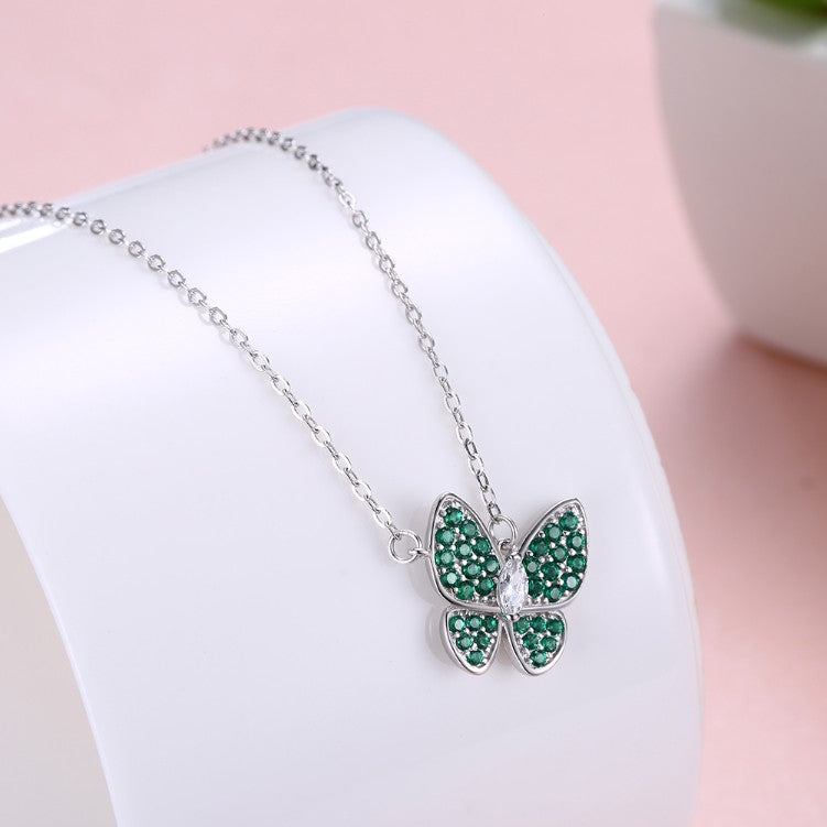 Swarovski Crystal 18K White Gold over Sterling Silver Emerald Butterfly Necklace - Golden NYC Jewelry