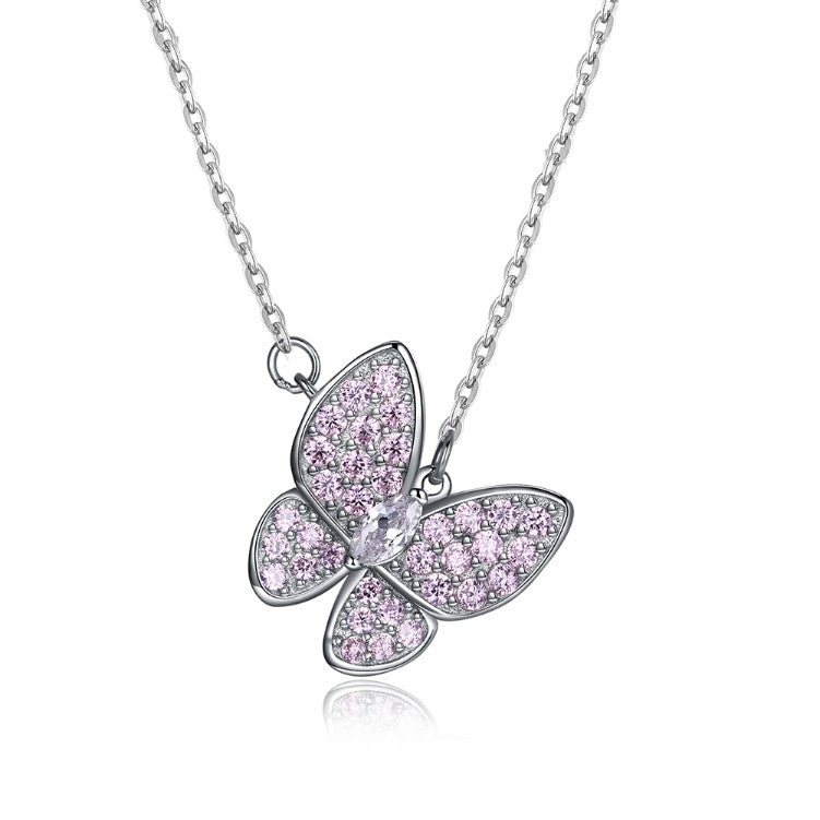 Swarovski Crystal 18K White Gold over Sterling Silver Pink Topaz Butterfly Necklace - Golden NYC Jewelry