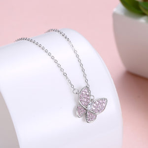 Austrian Crystal 18K White Gold over Sterling Silver Pink Topaz Butterfly Necklace - Golden NYC Jewelry